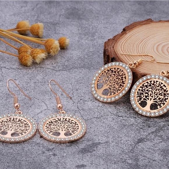 Crystal Tree of Life Round Drop Earrings - Picture 5 of 7